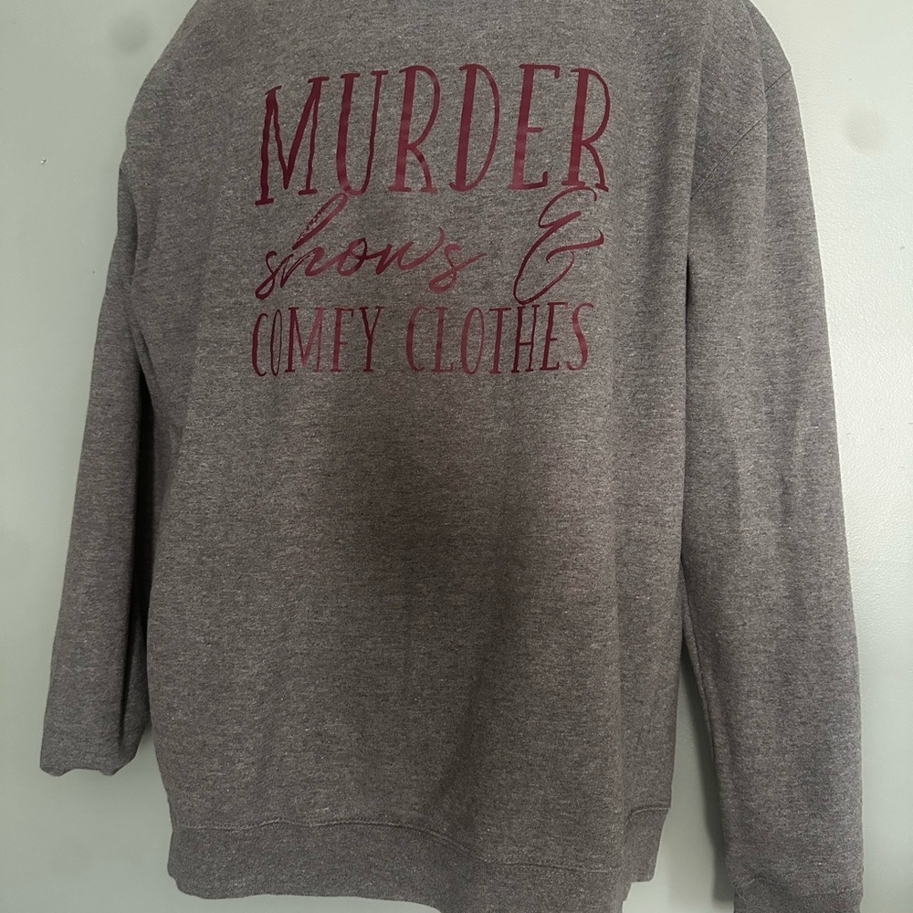 Gray and Red Crewneck Sweater with Graphic Design